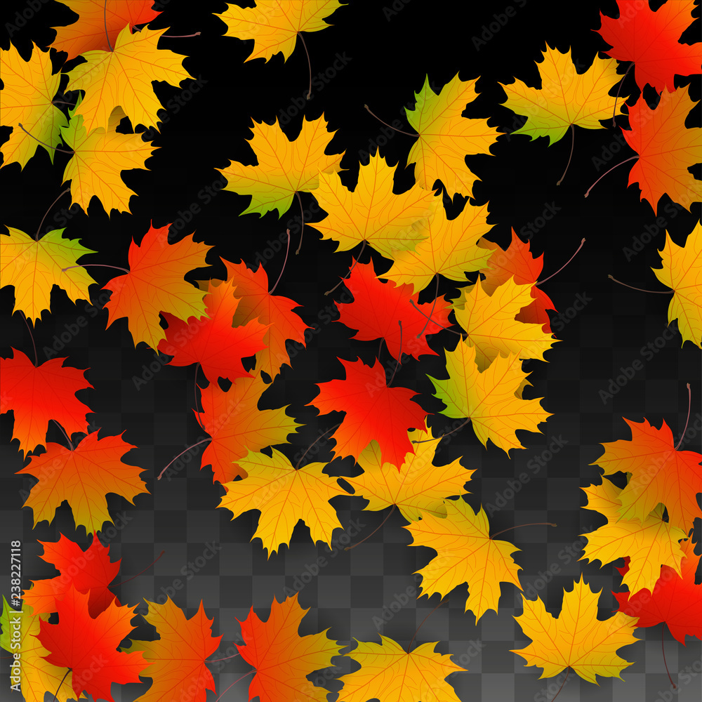 September Vector Background with Golden Falling Leaves. Autumn Illustration with Maple Red, Orange, Yellow Foliage. Isolated Leaf on Transparent Background. Bright Swirl. Suitable for Posters. September Vector Background with Golden Falling Leaves. Autumn Illustration with Maple Red, Orange, Yellow Foliage. Isolated Leaf on Transparent Background. Bright Swirl. Suitable for Posters.