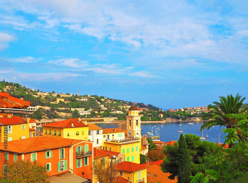 Panoramic view of French Riviera near town of Villefranche-sur-Mer, Menton, Monaco (Monte Carlo), Côte d'Azur, French Riviera, France