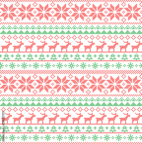 Christmas seamless pattern. Nordic style knitted vector ornament