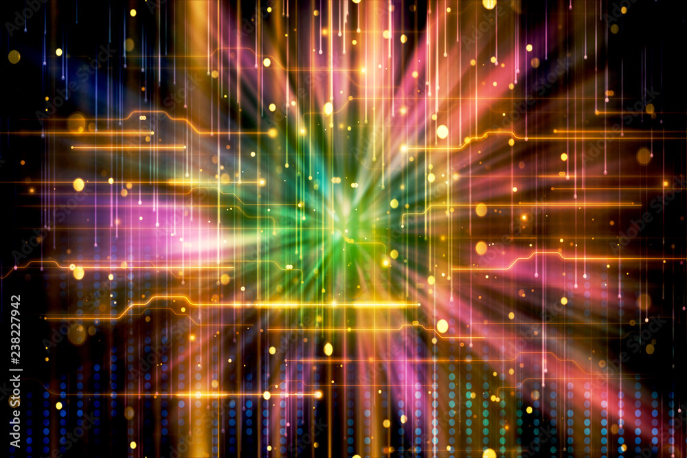 Fototapeta premium Artistic Multicolored Contrast Smooth Glowing Wormhole Artwork Visualized In Flowing Beams Of Light
