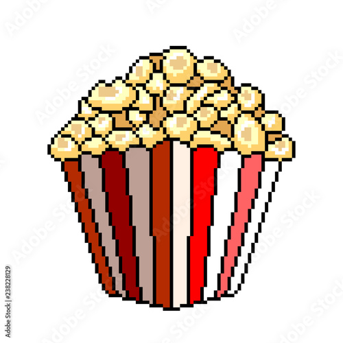 Pixel popcorn bucket detailed illustration isolated vector