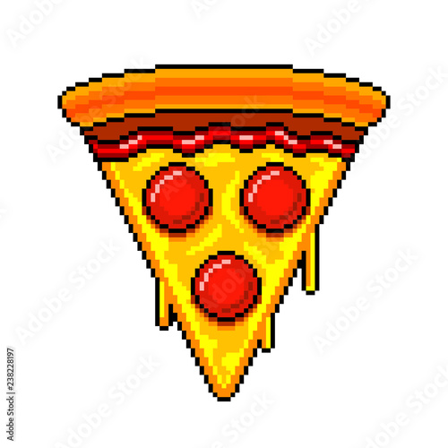 Pixel slice of pizza detailed illustration isolated vector