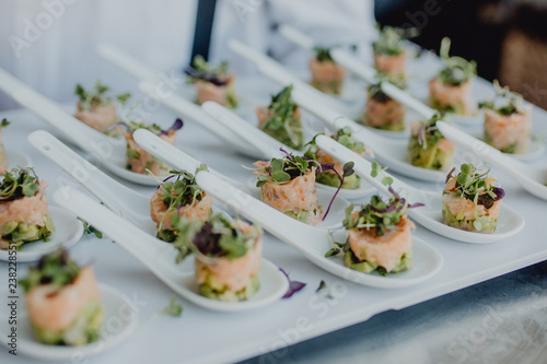 Set of canapes on spoons photo