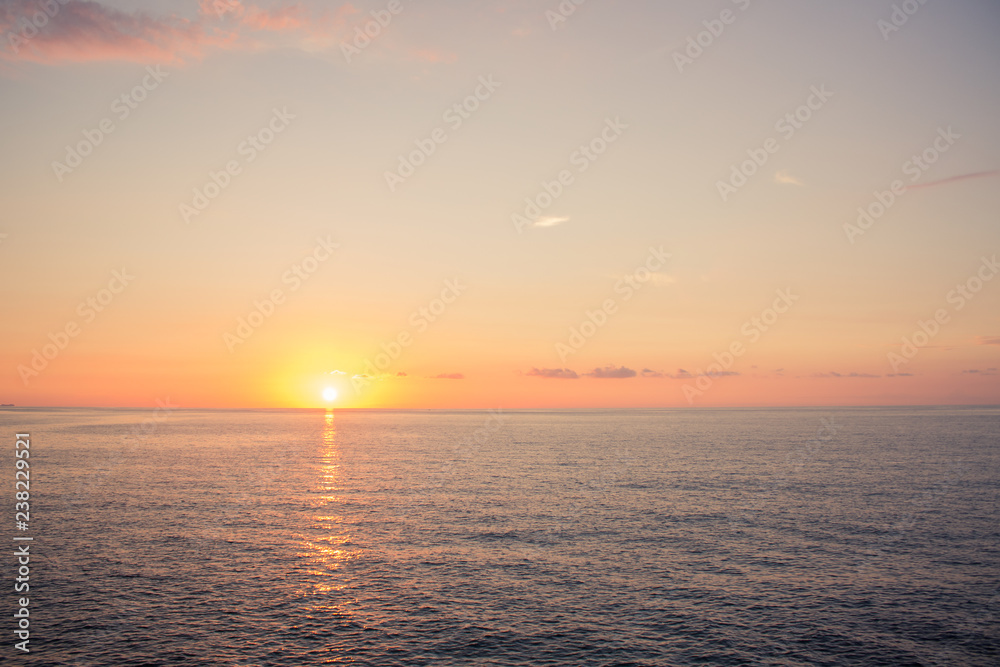 sea sunset romantic nature scenic landscape with horizon line and clear weather sky