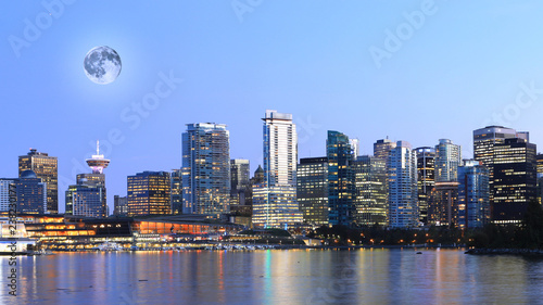 Moon rising above Vancouver, British Columbia