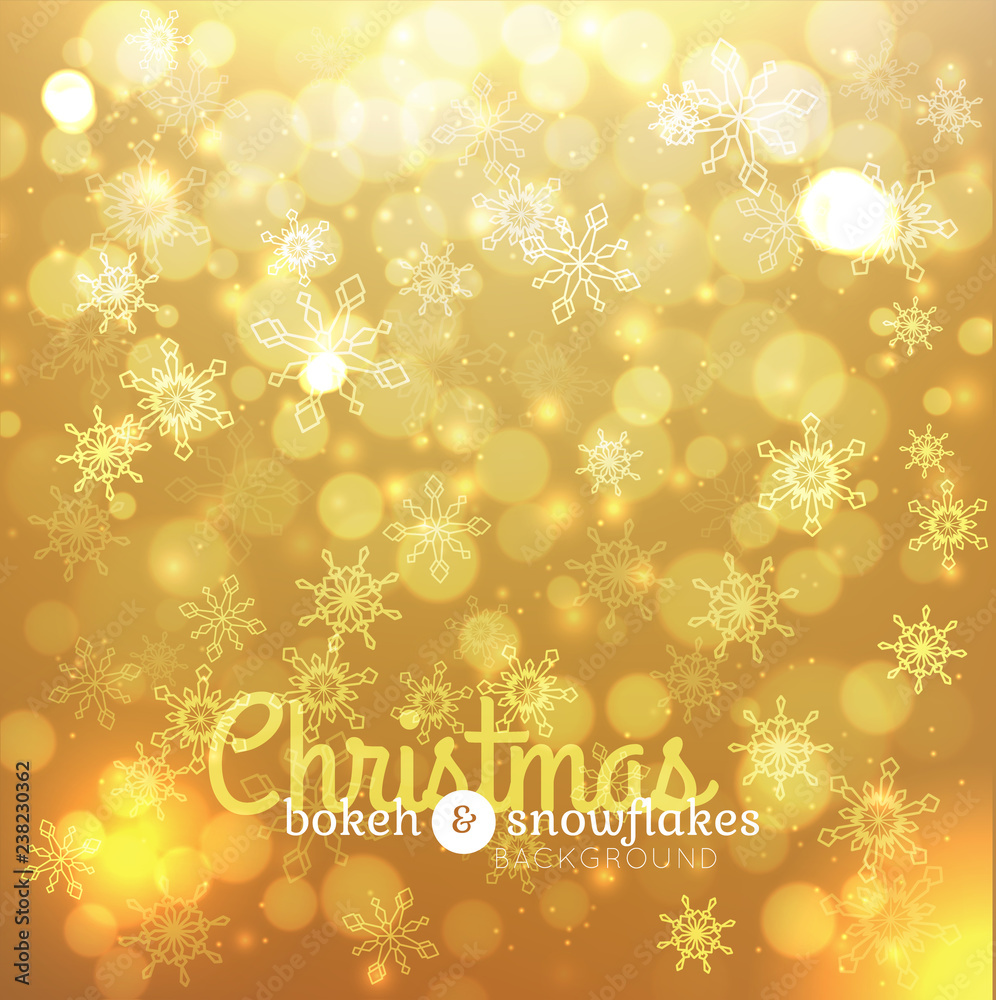 Bokeh lights and snowflakes chritmas background