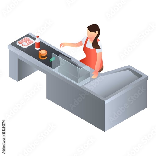 Woman cashier icon. Isometric of woman cashier vector icon for web design isolated on white background