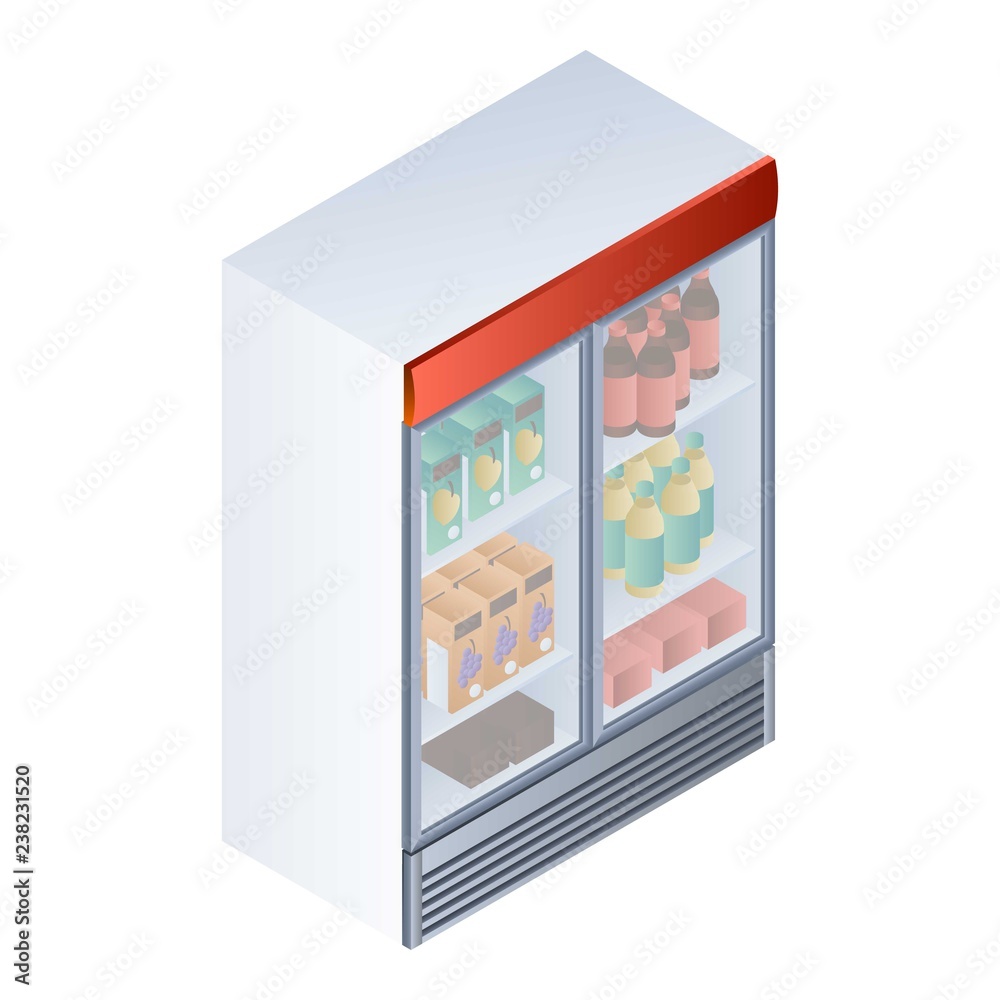 Full drink fridge icon. Isometric of full drink fridge vector icon for web design isolated on white background
