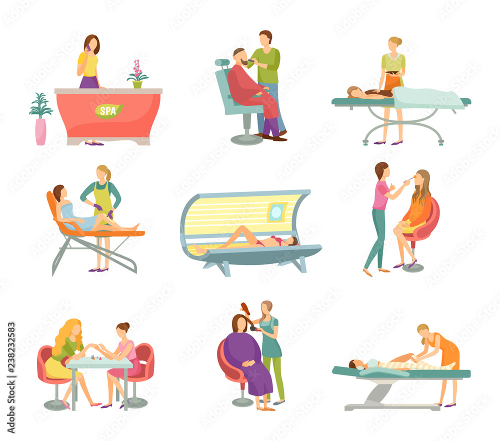 Spa Salon Pedicure and Barber Ions Set Vector Spa Salon Pedicure and Barber Ions Set Vector