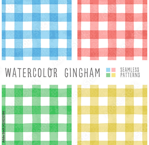 set of 4 color watercolor gingham, seamless vector pattern