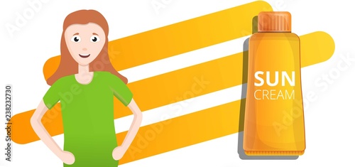 Orange sun cream tube concept banner. Cartoon illustration of orange sun cream tube vector concept banner for web design