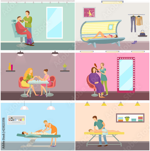 Body Wrap and Tanning in Sun Parlor Set Vector