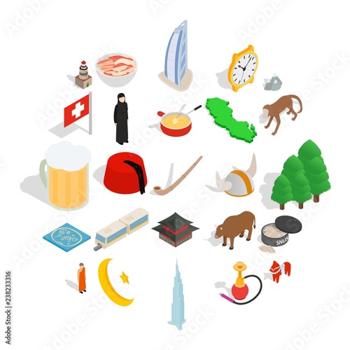 Showplace icons set. Isometric set of 25 showplace vector icons for web isolated on white background