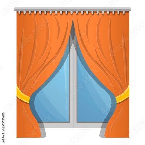 Orange window curtain icon. Cartoon of orange window curtain vector icon for web design isolated on white background