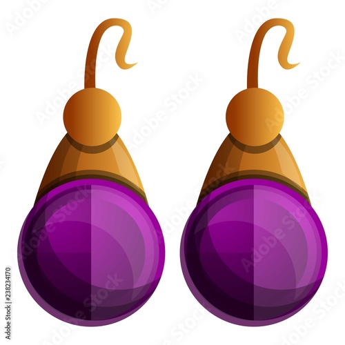 Purple earrings icon. Cartoon of purple earrings vector icon for web design isolated on white background