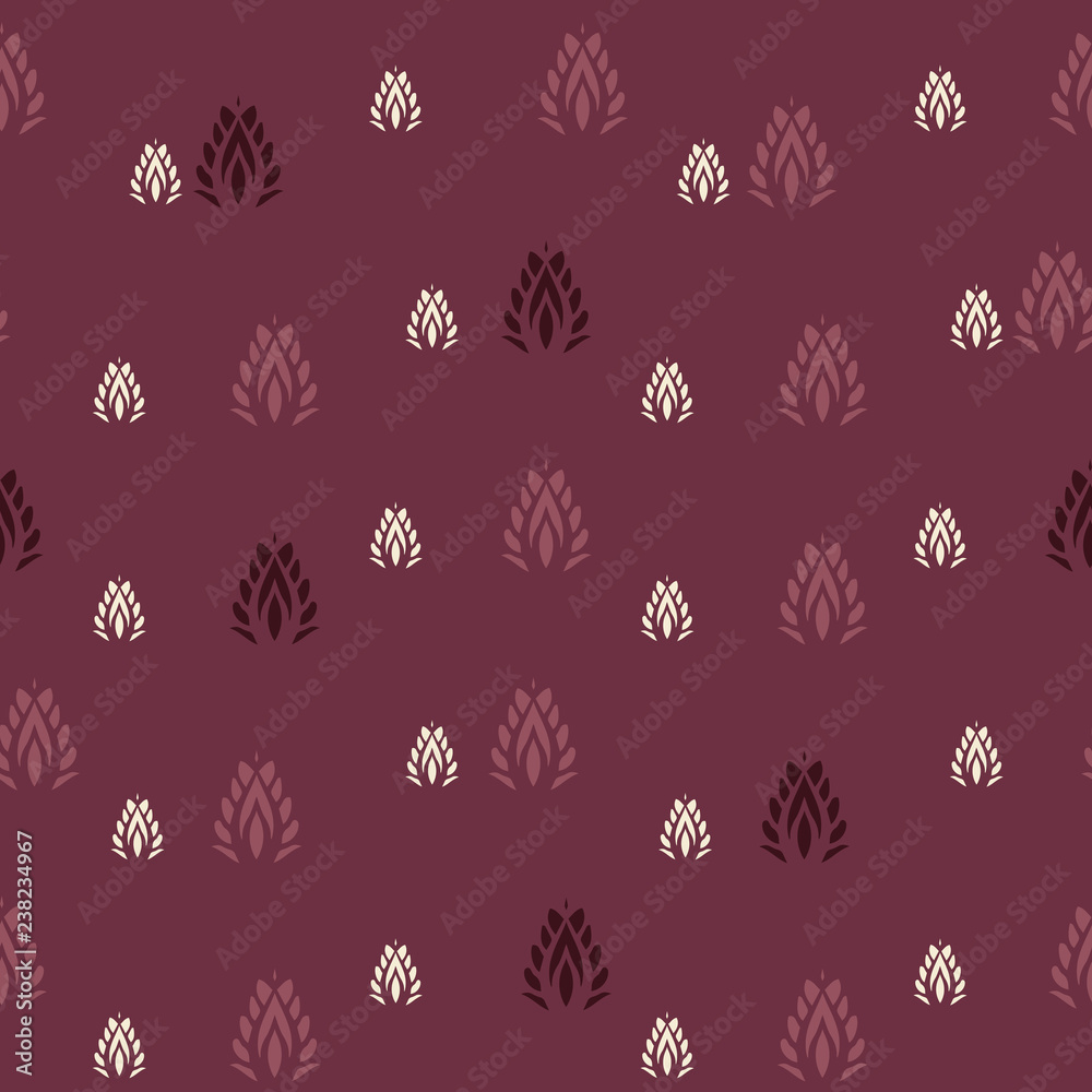 Vector Indian Leaf Shapes on vine red seamless pattern background. Perfect for fabric, scrapbooking and wallpaper projects.