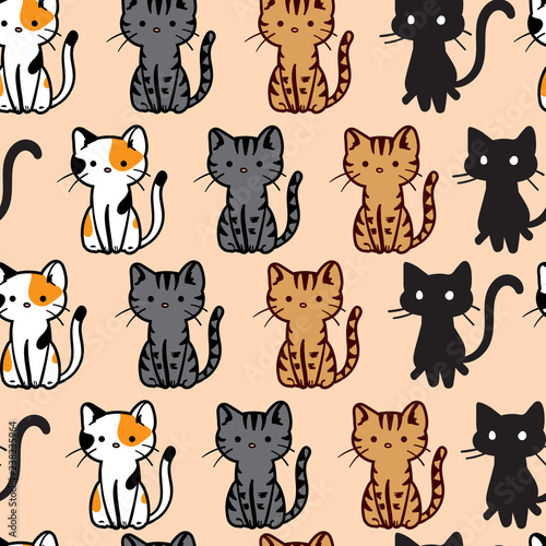 Fototapeta Naklejka Na Ścianę i Meble -  Vector seamless pattern of a variety of illustrated cats