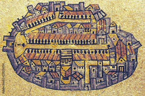 Byzantine mosaic map of the old city Jerusalem