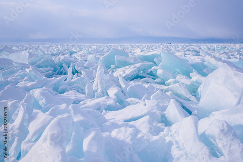 Transparent Ice Lake Baikal similar to broken glass