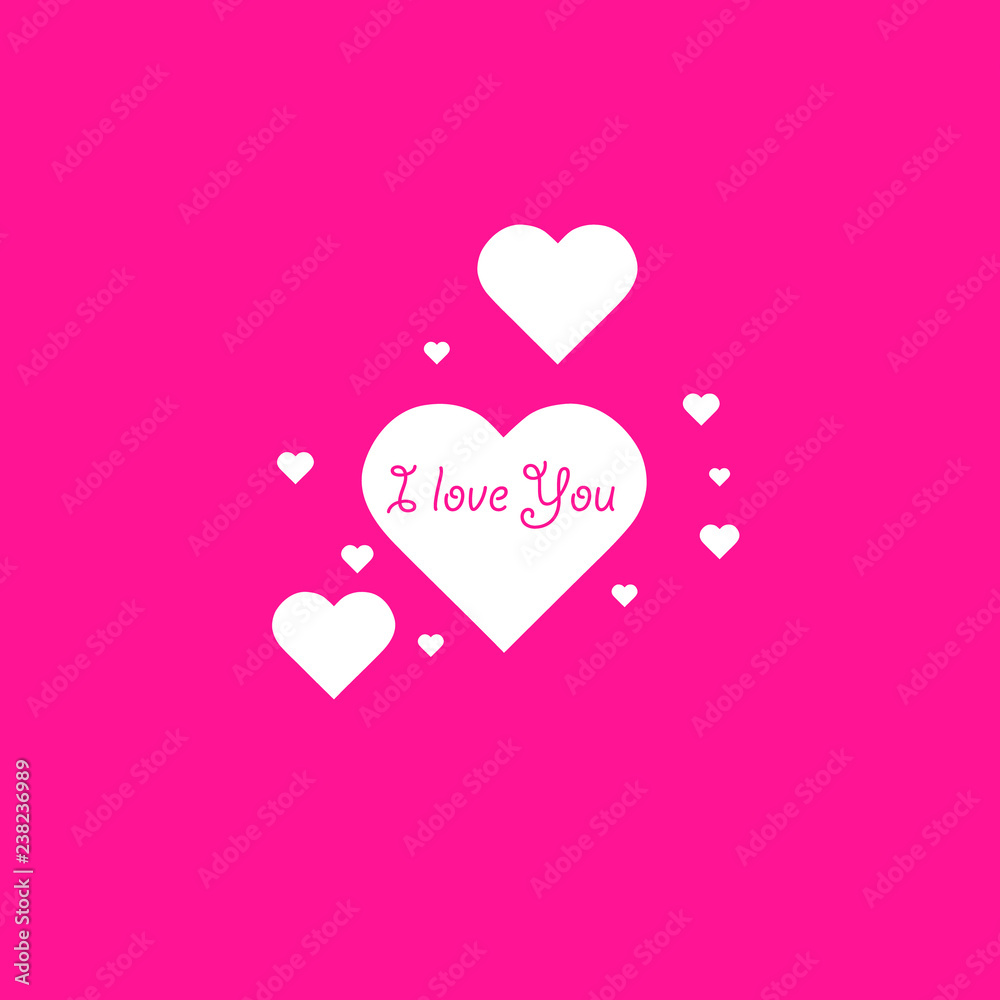 Heart shape with text I Love You phrase on plastic pink background. Valentines Day background