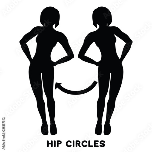 Hip circles. Sport exersice. Silhouettes of woman doing exercise. Workout, training.