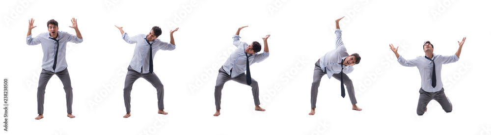 Young barefooted businessman isolated on white 