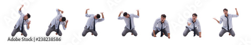 Fotografie Young barefooted businessman isolated on white