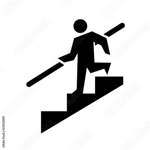 Stairs, Staircase, Stairway, Steps. Watch your step sign, vector stick figure and stairs icon. Sign black and white, pictogram.
