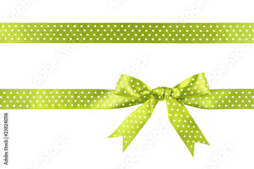 Green ribbon bow isolated on white background