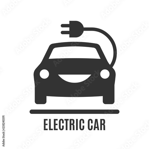  Electric car icon. Electricity eco power vehicle with plug and cord silhouette sign.