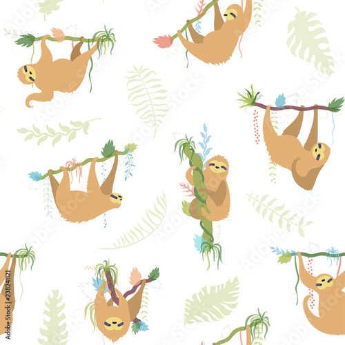 Vector seamless pattern with cute sloth