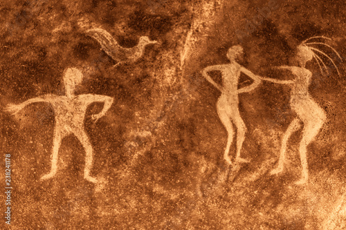 image of ancient people on the cave wall. archaeology, ancient history.