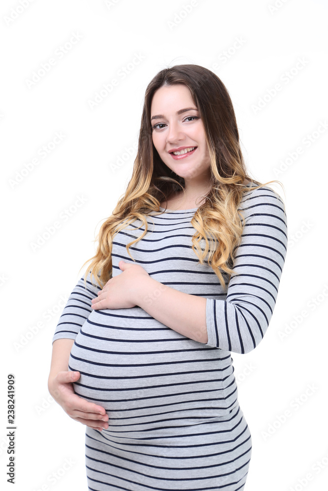 Beautiful pregnant woman on white background