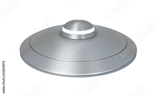 3d rendering of an object resembling a UFO isolated on a white background.