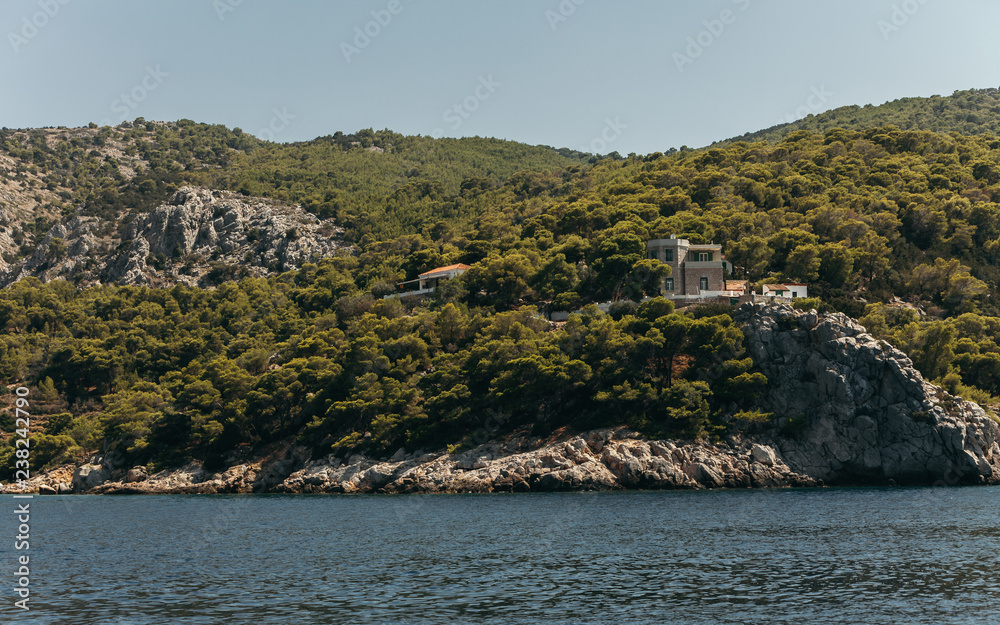 View from the sailing boat on the island of Peloponnese, Greece View from the sailing boat on the island of Peloponnese, Greece