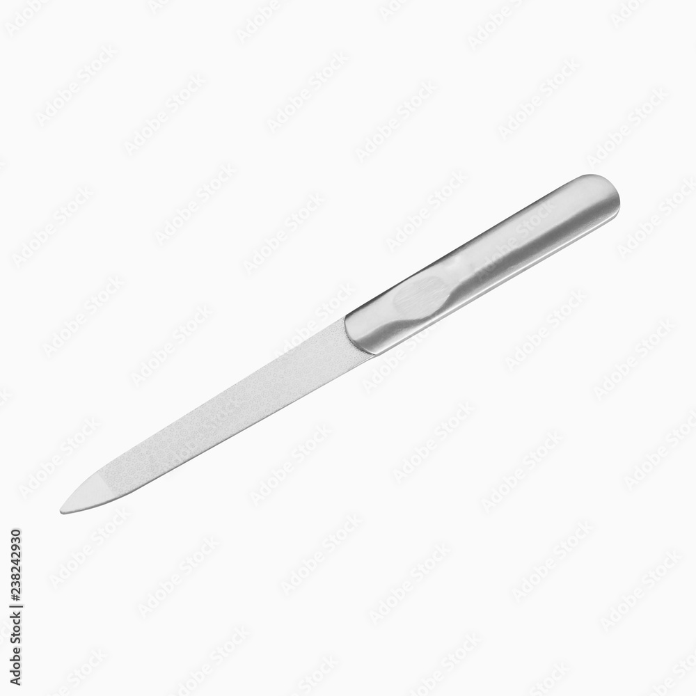 Nail file with white grip isolated on white background. Manicure and pedicure tool Nail file with white grip isolated on white background. Manicure and pedicure tool