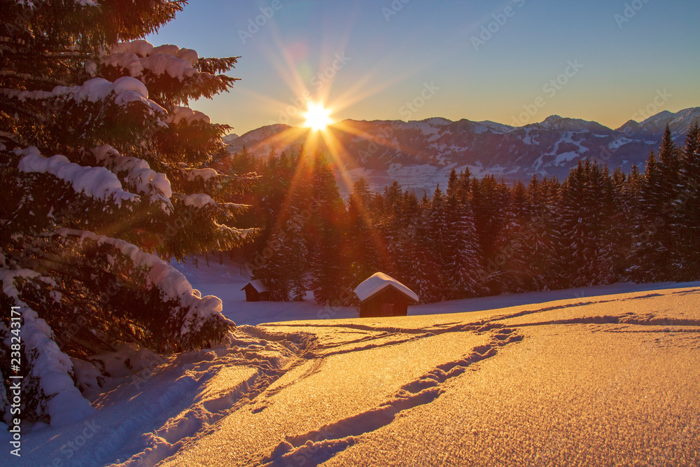 Naklejka premium Winter - Allgäu - Traumtag - Sonnenuntergang - Sport - Tiefschnee - Romantisch