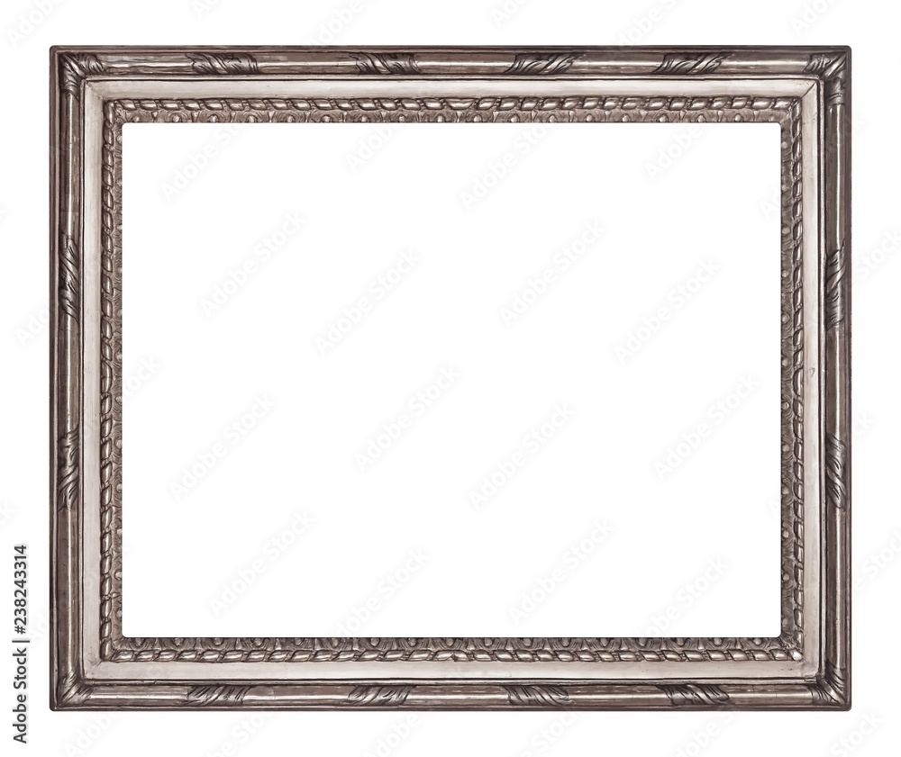 Fototapeta premium Silver frame for paintings, mirrors or photo isolated on white background