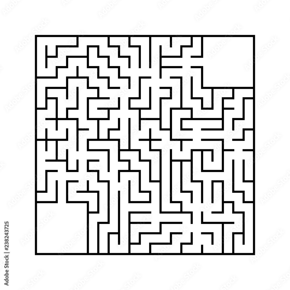 Abstract square maze with entrance and exit. An interesting and useful game for children. Simple flat vector illustration isolated on white background. With a place for your drawings. Abstract square maze with entrance and exit. An interesting and useful game for children. Simple flat vector illustration isolated on white background. With a place for your drawings.
