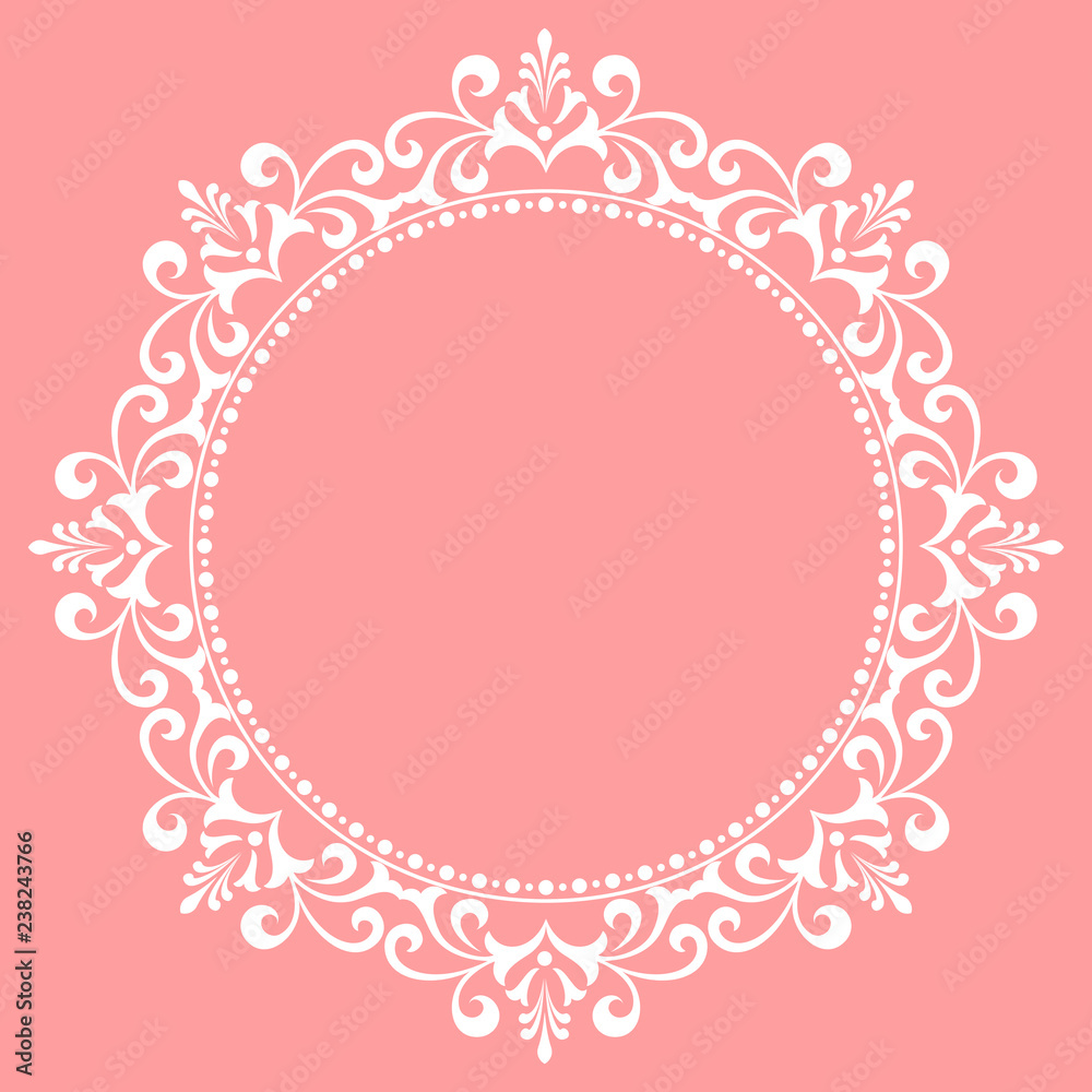 Decorative frame Elegant vector element for design in Eastern style, place for text. Floral pink border. Lace illustration for invitations and greeting cards