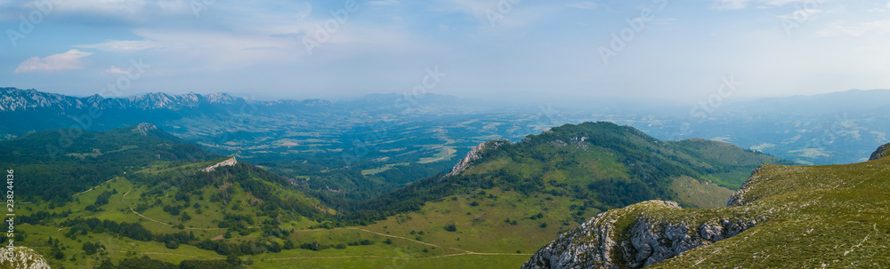 Landscape panorama on mountain peak in springtime