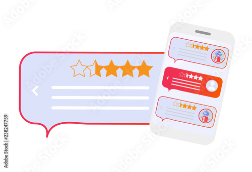 Chatbot vector illustration: bot support feedback review robot concept.