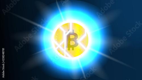 Broken Bitcoin. Bitcoin Decline and Crisis Concept. Blockchain Crisis. The Collapse of Bitcoin and Risks of Cryptocurrency Markets.