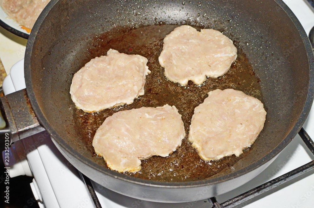 In a frying pan fry the Turkey cutlets.