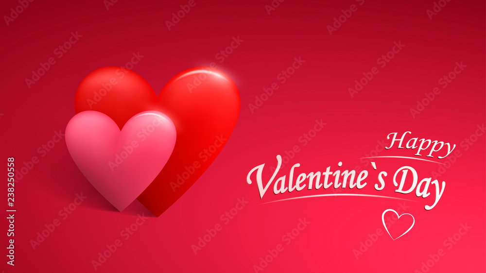Valentines day poster with red and pink hearts background. Eps10 vector.