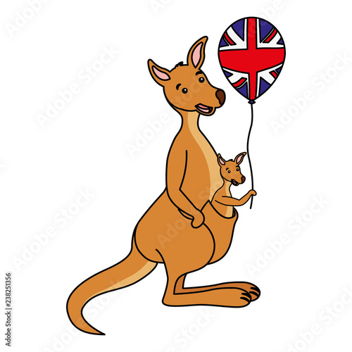 kangarro and baby with australian flag photo