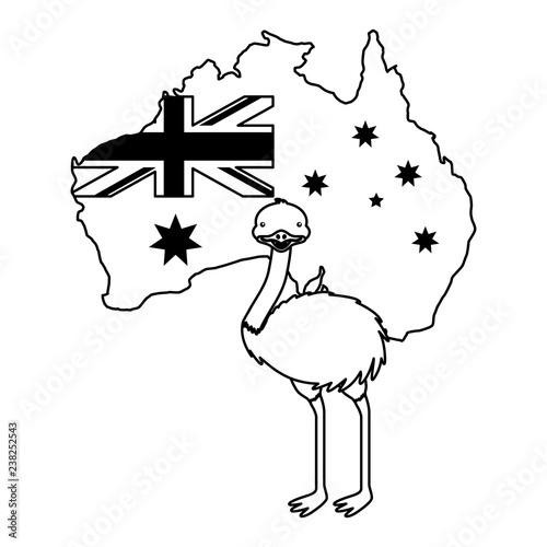 emu with hat australian flag map