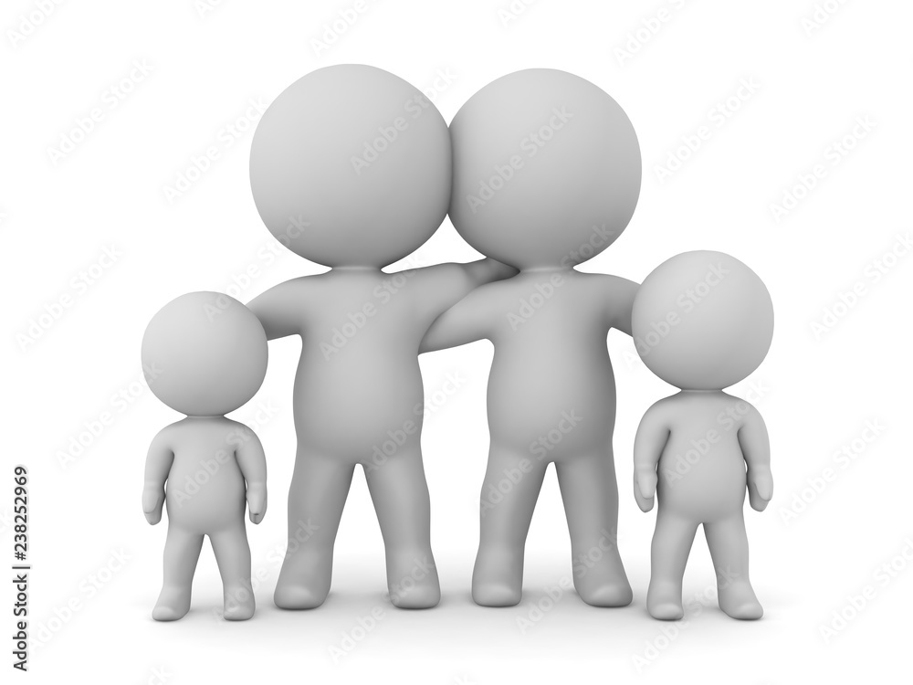 Two Large 3D Characters and Two Smaller Ones - Family Concept Two Large 3D Characters and Two Smaller Ones - Family Concept