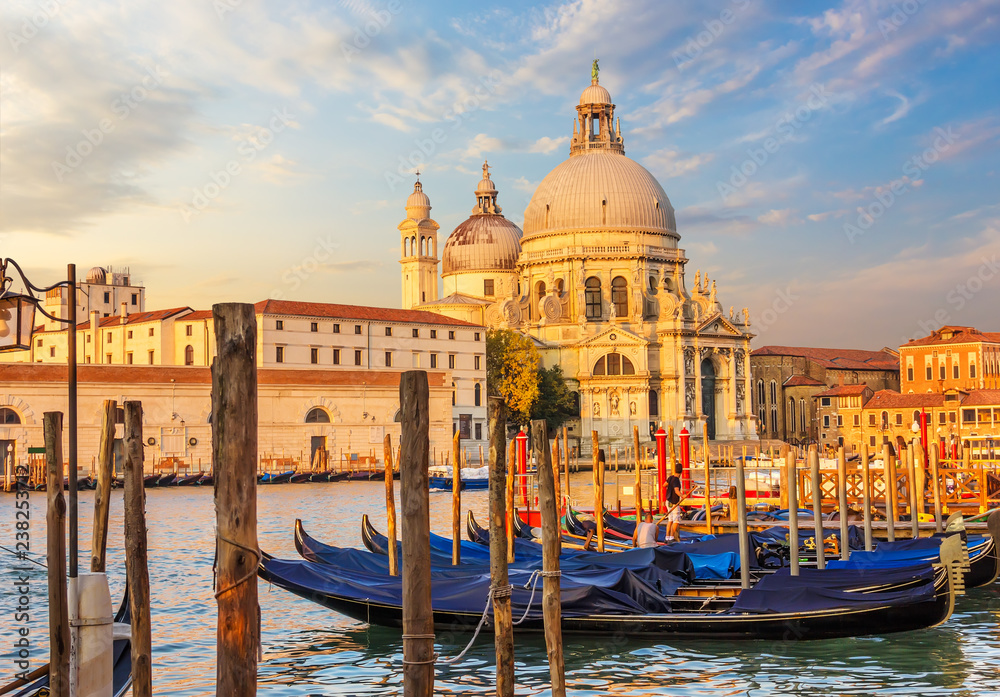 Gondolas in front of Santa Maria Della Salute, Venice, Italy