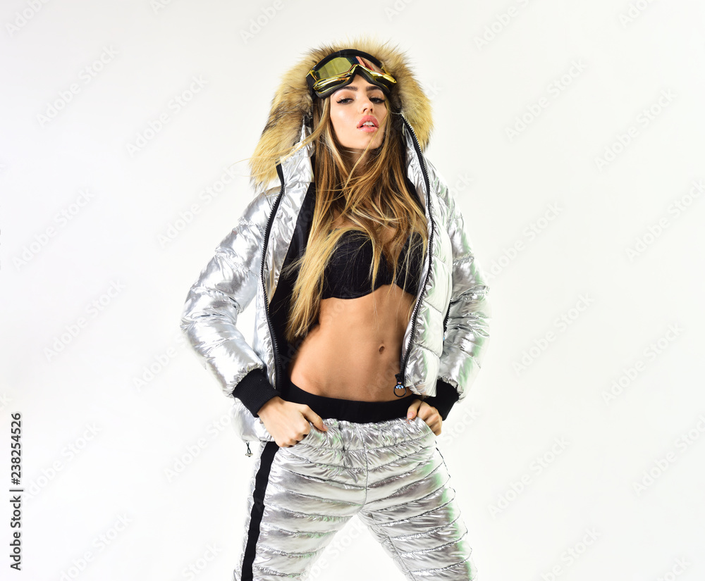 Soldat forstene at donere Merry Christmas. Feeling frosty. Happy winter holidays. Winter sport and  activity. Girl in ski or snowboard wear. Sexy woman in winter clothes. Ski  resort and snowboarding Stock 写真 | Adobe Stock